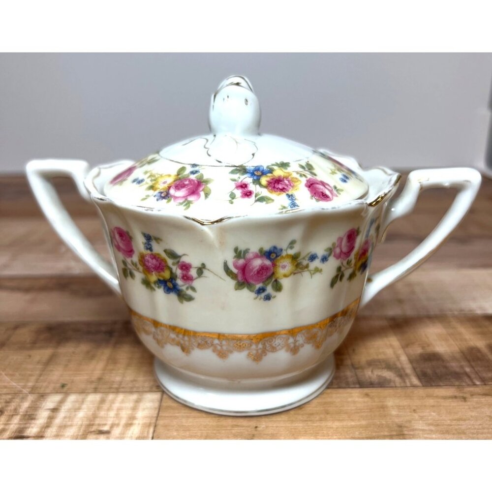 Vintage Gold Castle Sugar Bowl & Creamer Hostess Pattern #2B